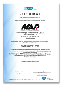 Zertifikat ISO 9001:2015 deutsch